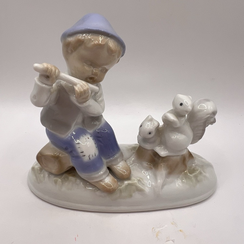Gerold Porzellan Bavaria Boy Playing Flute  Squirrels Porcelain Figurine Germany